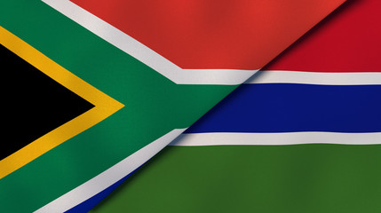 The flags of South Africa and Gambia. News, reportage, business background. 3d illustration