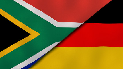 The flags of South Africa and Germany. News, reportage, business background. 3d illustration