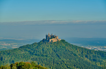 Fototapeta premium Hilltop Hohenzollern Castle on mountain top in Germany