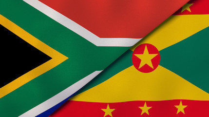 The flags of South Africa and Grenada. News, reportage, business background. 3d illustration