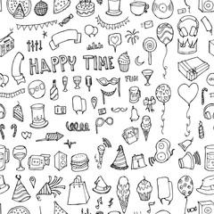 Party doodle background seamless pattern. Drawing vector illustration hand drawn eps10