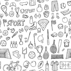 Sport doodle background seamless pattern. Drawing vector illustration hand drawn eps10