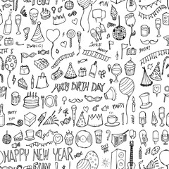 Party doodle background seamless pattern. Drawing vector illustration hand drawn eps10