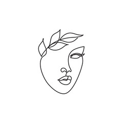 Female portrait for logo, icon. Abstract minimal line drawing beauty woman face