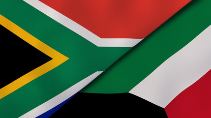 The flags of South Africa and Kuwait. News, reportage, business background. 3d illustration