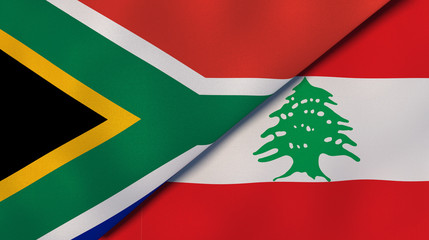 The flags of South Africa and Lebanon. News, reportage, business background. 3d illustration