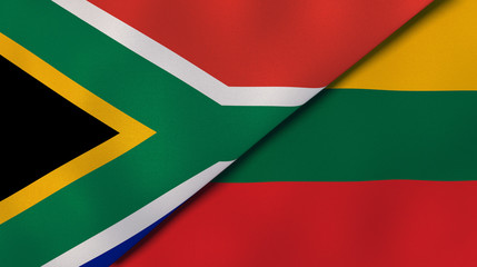 The flags of South Africa and Lithuania. News, reportage, business background. 3d illustration