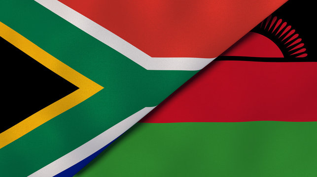 The flags of South Africa and Malawi. News, reportage, business background. 3d illustration