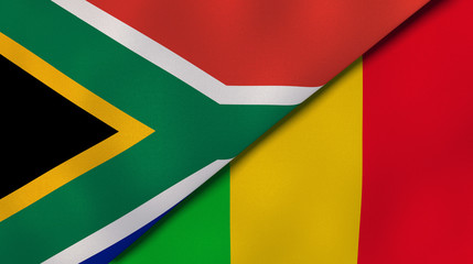The flags of South Africa and Mali. News, reportage, business background. 3d illustration