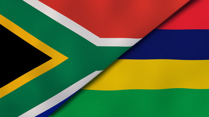 The flags of South Africa and Mauritius. News, reportage, business background. 3d illustration
