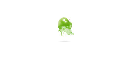 Green apples and apple juice isolated on a white background