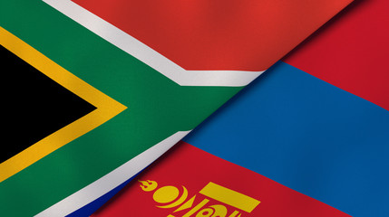 The flags of South Africa and Mongolia. News, reportage, business background. 3d illustration
