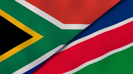 The flags of South Africa and Namibia. News, reportage, business background. 3d illustration