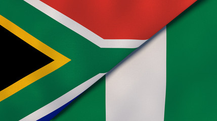 The flags of South Africa and Nigeria. News, reportage, business background. 3d illustration