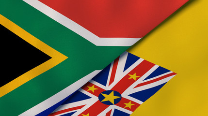 The flags of South Africa and Niue. News, reportage, business background. 3d illustration