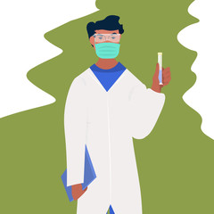 scientist in uniform holding test tube working in lab researcher making chemical experiment portrait vector illustration