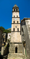 Fototapeta na wymiar St Nicholas church in Perast clock tower