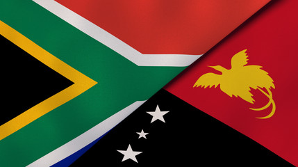 The flags of South Africa and Papua New Guinea. News, reportage, business background. 3d illustration