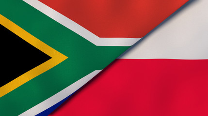 The flags of South Africa and Poland. News, reportage, business background. 3d illustration