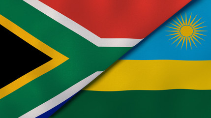 The flags of South Africa and Rwanda. News, reportage, business background. 3d illustration