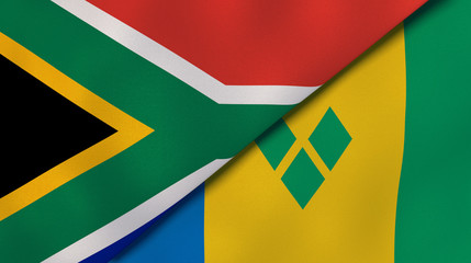 The flags of South Africa and Saint Vincent and Grenadines. News, reportage, business background. 3d illustration