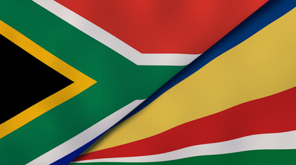 The flags of South Africa and Seychelles. News, reportage, business background. 3d illustration