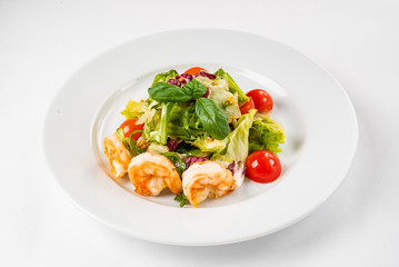 salad with shrimps on the white background