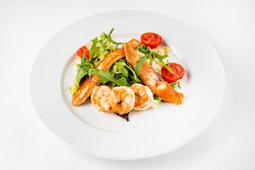salad with shrimps on the white background
