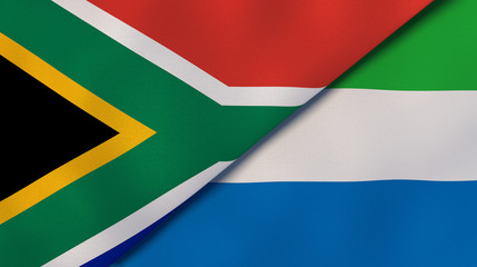 The flags of South Africa and Sierra Leone. News, reportage, business background. 3d illustration