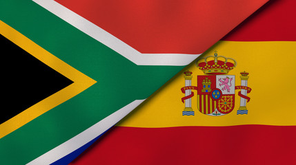 Obraz premium The flags of South Africa and Spain. News, reportage, business background. 3d illustration