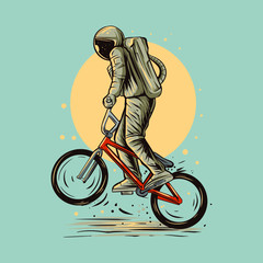 astronaut wheelie bmx bike vector illustration design