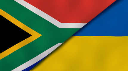 The flags of South Africa and Ukraine. News, reportage, business background. 3d illustration