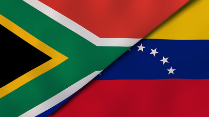 The flags of South Africa and Venezuela. News, reportage, business background. 3d illustration