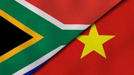 The flags of South Africa and Vietnam. News, reportage, business background. 3d illustration