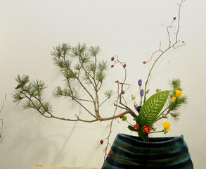 Ikebana is a traditional Japanese flower arrangement. Simple and delicate composition