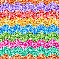 Vector seamless geometric zigzag pattern with rainbow gradient sparkle glitter. Colorful texture background