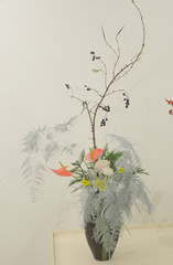Ikebana is a traditional Japanese flower arrangement. Simple and delicate composition