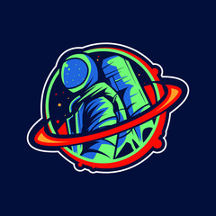 astronaut emblem side view vector illustration design