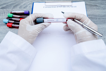 Professional doctors perform COVID-19 tests from samples of blood tests to diagnose coronary virus...