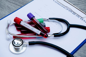 Professional doctors perform COVID-19 tests from samples of blood tests to diagnose coronary virus infections analysis and sampling of infectious diseases, medical concepts and health care