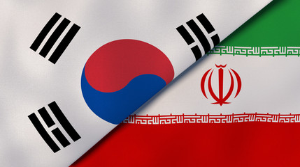 The flags of South Korea and Iran. News, reportage, business background. 3d illustration