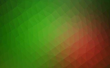 Dark Green, Red vector blurry triangle pattern. Triangular geometric sample with gradient.  Brand new design for your business.