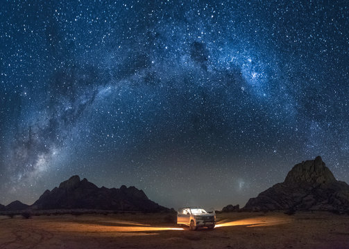 Milky Way Arch And Magellanic Clouds Over Spitzkoppe, Namibia