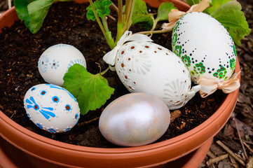 easter eggs in a nest