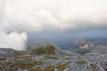 View from Hochswab in evening, 2 277 m, Alps, Austria.