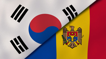 The flags of South Korea and Moldova. News, reportage, business background. 3d illustration