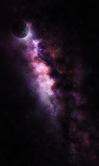 abstract space illustration, 3d image, planet in space in the pholetic star radiance, eclipse
