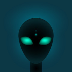 Head of Alien with big green eyes. Sci-fi or paranormal creature. Vector illustation