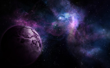 abstract space illustration, 3d image, planet in space in the pholetic star radiance, eclipse