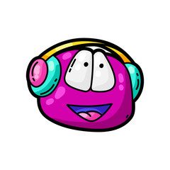 Illustration of cartoon funny character listening to music.